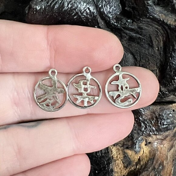 Vintage Sterling Silver Charm Circle Trio Chinese Symbols - Picture 2 of 4